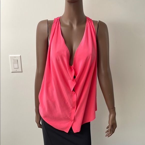 Aritzia Wilfred Ninon Blouse Neon Glow Pink Top Silk Button Down Sleeveless XS - Picture 2 of 8
